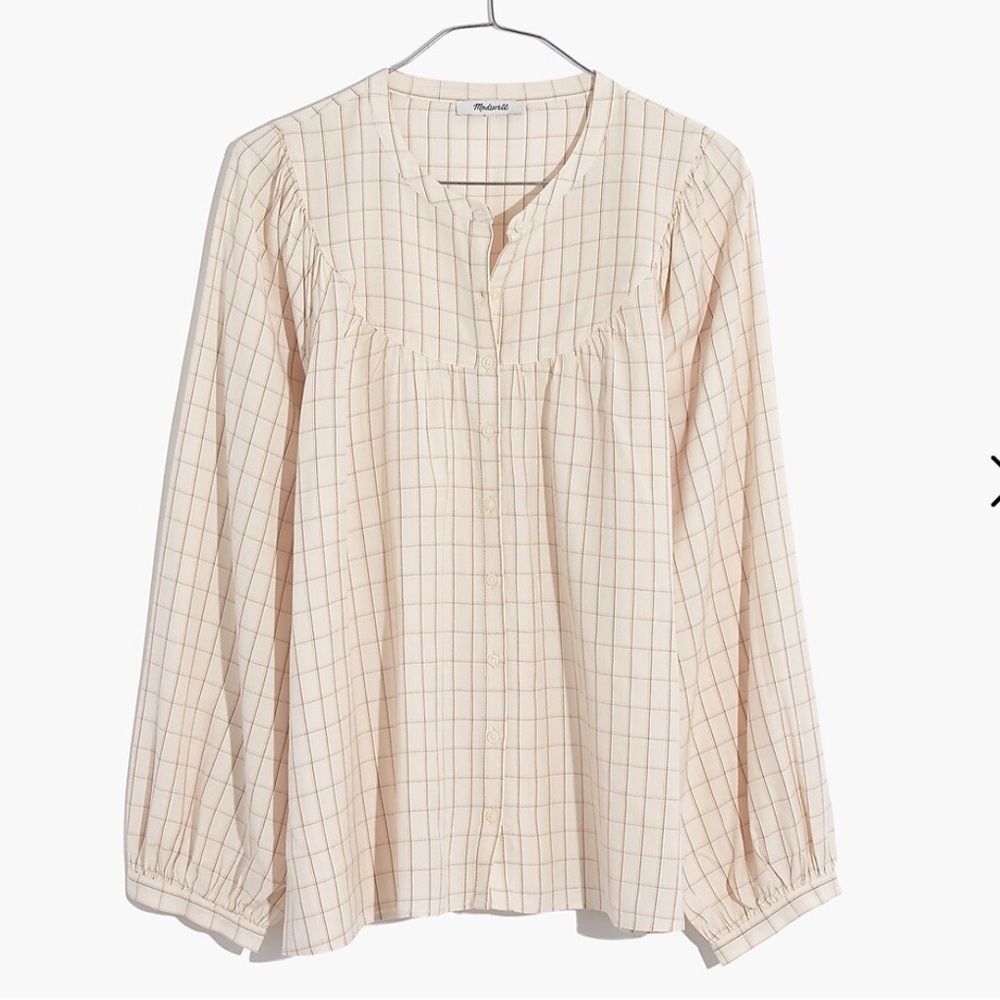 ✨NWT✨ Madewell Balloon Sleeve Button-down Peasant Top in Windowpane
